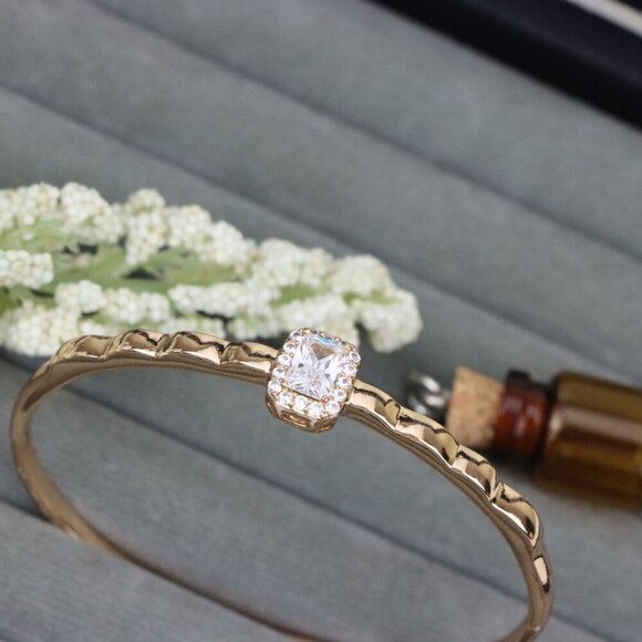 Elegant Rose Gold Bangle with Cushion Cut Stone Accent, XPBL0472 - Picture 11 of 12